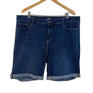 Old Navy Dark Wash Shorts Plus Size 22 Stretch Cotton Cuffed Hem Blue Denim